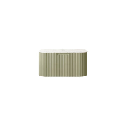 DINA 30'' Wall Mounted Cabinet, with Carrara White Artificial Marble Countertop and Drawer, NO Basin, NO Faucet, Light Green Color