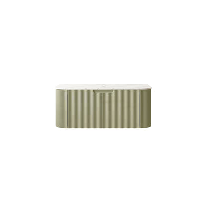 DINA 36'' Wall Mounted Cabinet, with Carrara White Artificial Marble Countertop and Drawer, NO Basin, NO Faucet, Light Green Color