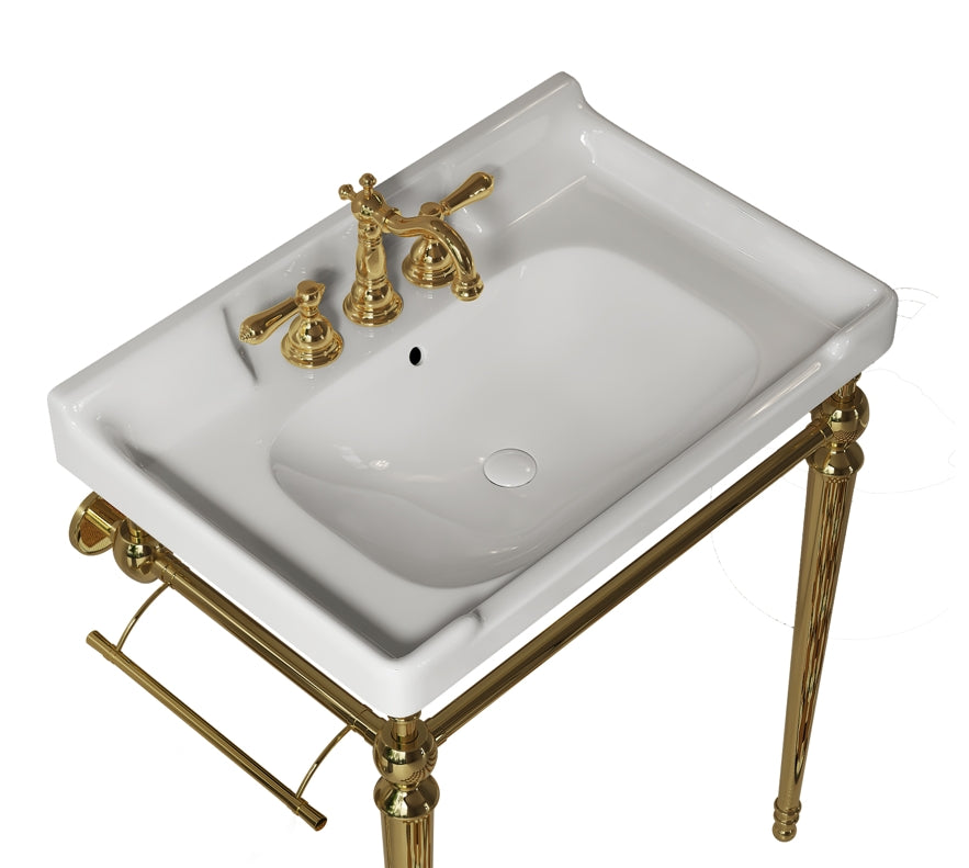 White Ceramic Bathroom Basin - 28" with Faucet Holes