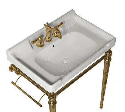 White Ceramic Bathroom Basin - 28" with Faucet Holes