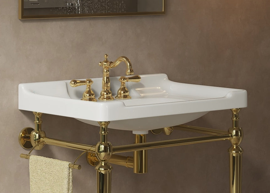White Ceramic Bathroom Basin - 28" with Faucet Holes