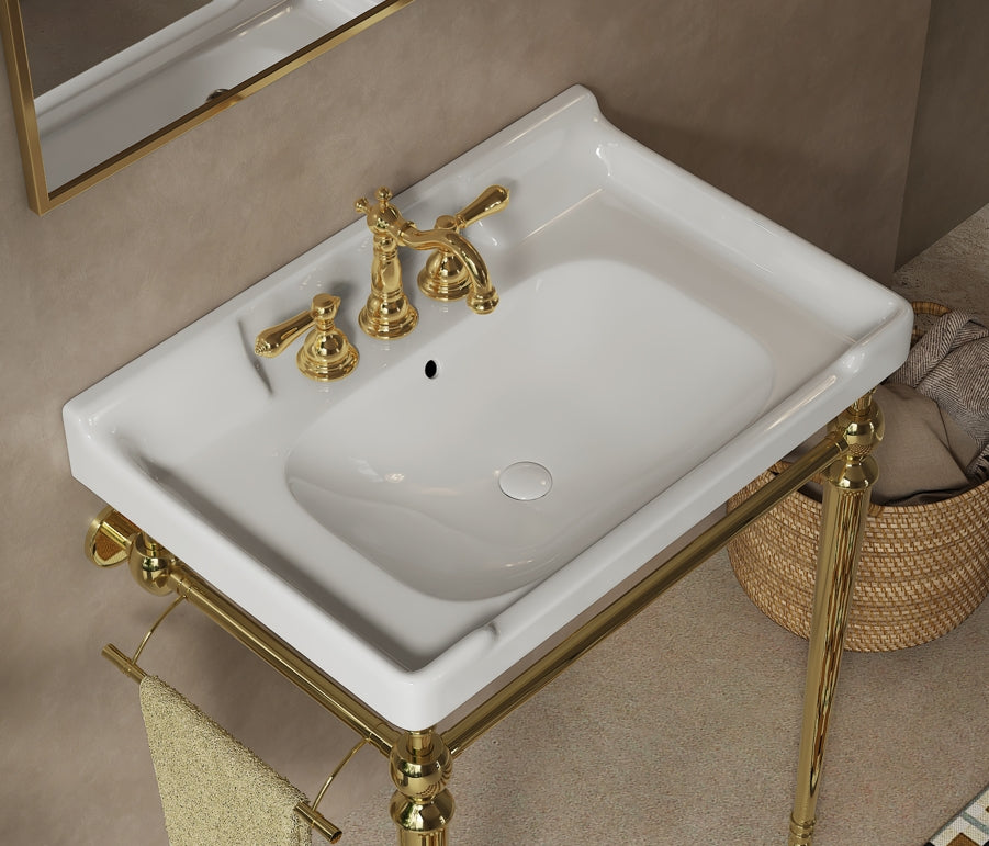 White Ceramic Bathroom Basin - 28" with Faucet Holes
