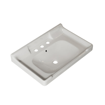 VICI 28" Bathroom Ceramic Basin with 3 pre-drilled hole, NO Cabinet and Faucet, White