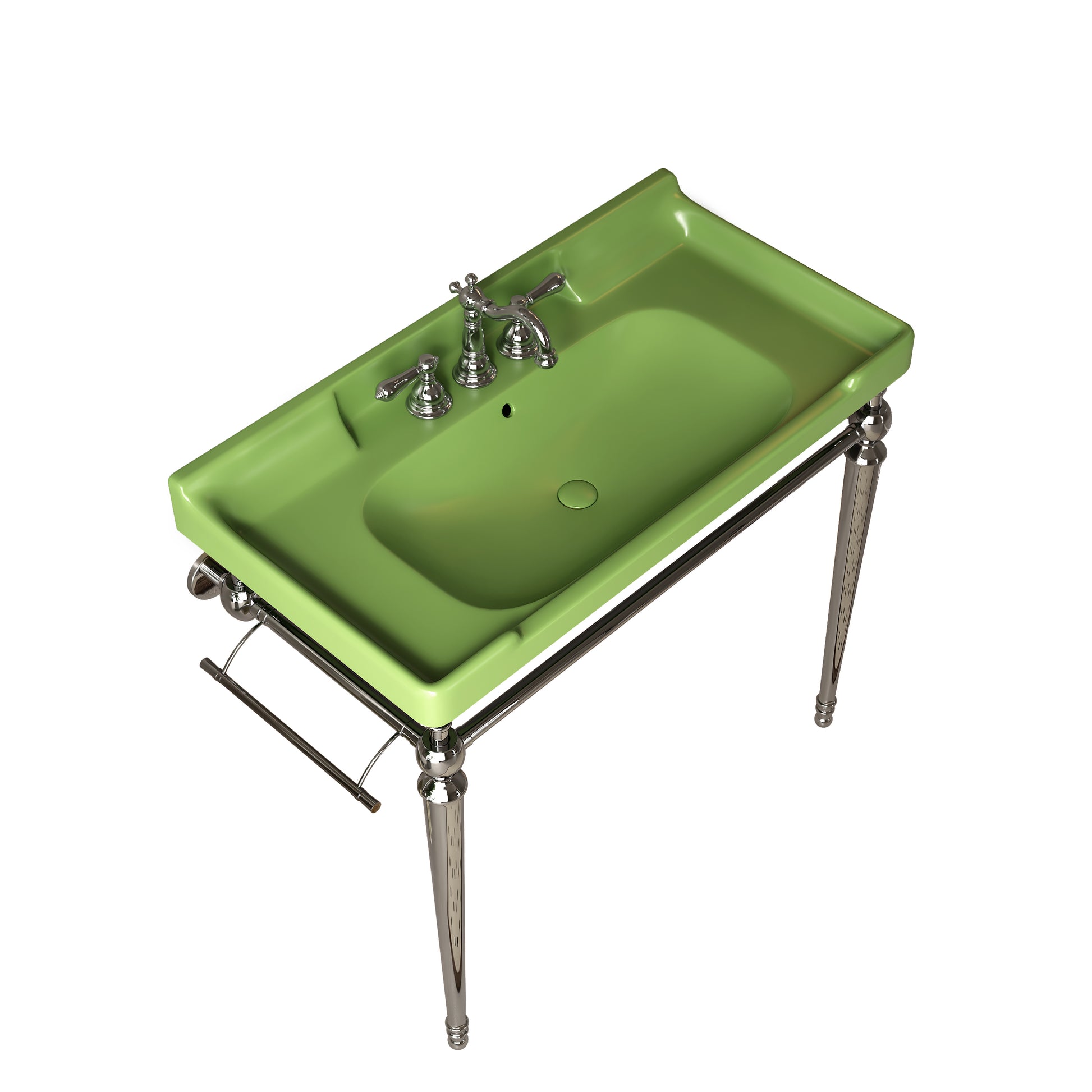 Chrome Green Ceramic Bathroom Vanity Sink - 36 Inch Console
