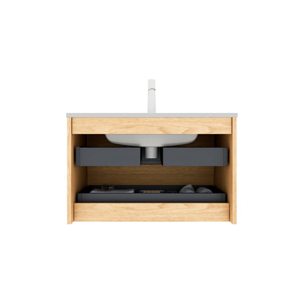 BRON 30" Bathroom Vanity - Golden Oak, White Ceramic Sink