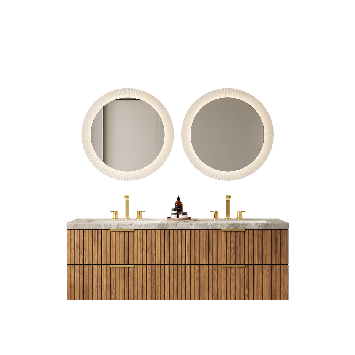 60" Brown Oak Bathroom Vanity with Sink Storage