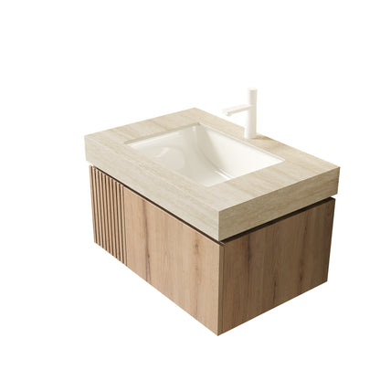 Beige Sintered Stone Bathroom Vanity Top with Ceramic Basin