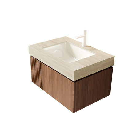 Beige Sintered Stone Bathroom Vanity Top with Ceramic Basin