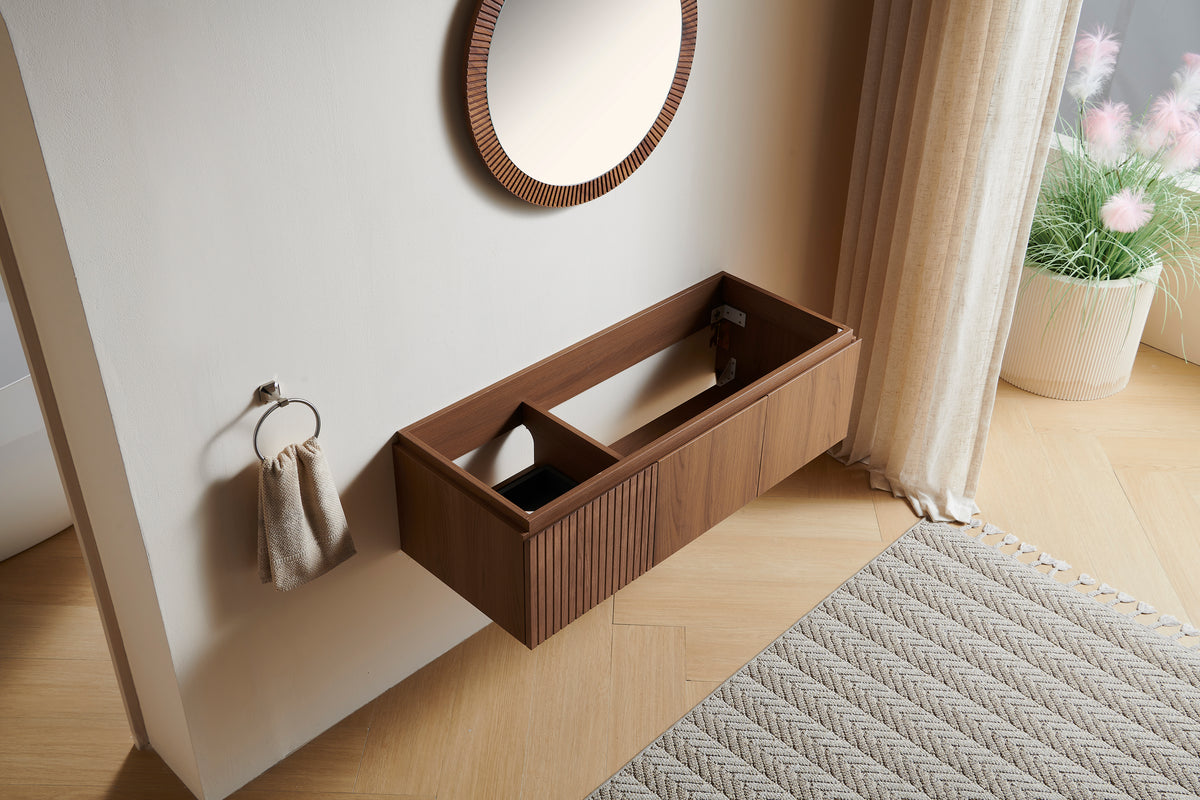 47" Brown Oak Wood Bathroom Vanity with Storage