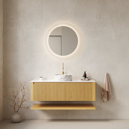 HIZON 48" Bathroom Vanity&Sink, Wall-Mounted Plywood Bathroom Storage Cabinet with Drawers&Open Shelf, Sintered Stone Countertop&Ceramic Basin, Pre-assembled, Corolla Oak Woodgrain (New SKU)