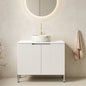TURIO 30" Bathroom Vanity with Sink, Freestanding Bathroom Storage Cabinet with 2 Doors, White Round Ceramic Basin with Stone Pattern and Carrara White Counter Top, No Faucet, White Color