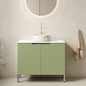 TURIO 30" Bathroom Vanity with Sink, Freestanding Bathroom Storage Cabinet with 2 Doors, White Round Ceramic Basin with Stone Pattern and Carrara White Counter Top, No Faucet, Light Green Color