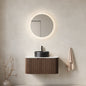 DINA 30" Bathroom Vanity&Sink, Floating Curved Edges Striped Storage Cabinet with Drawer, Stone Black Round Ceramic Basin&Carrara White Sintered Stone Top, Pre-assembled, Dark Walnut Woodgrain Color