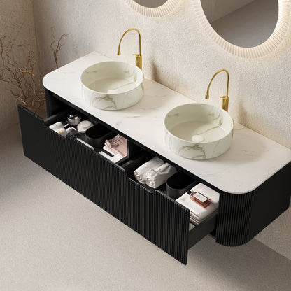 DINA 60" Bathroom Vanity & Sinks - Black, Carrara White, Stone White