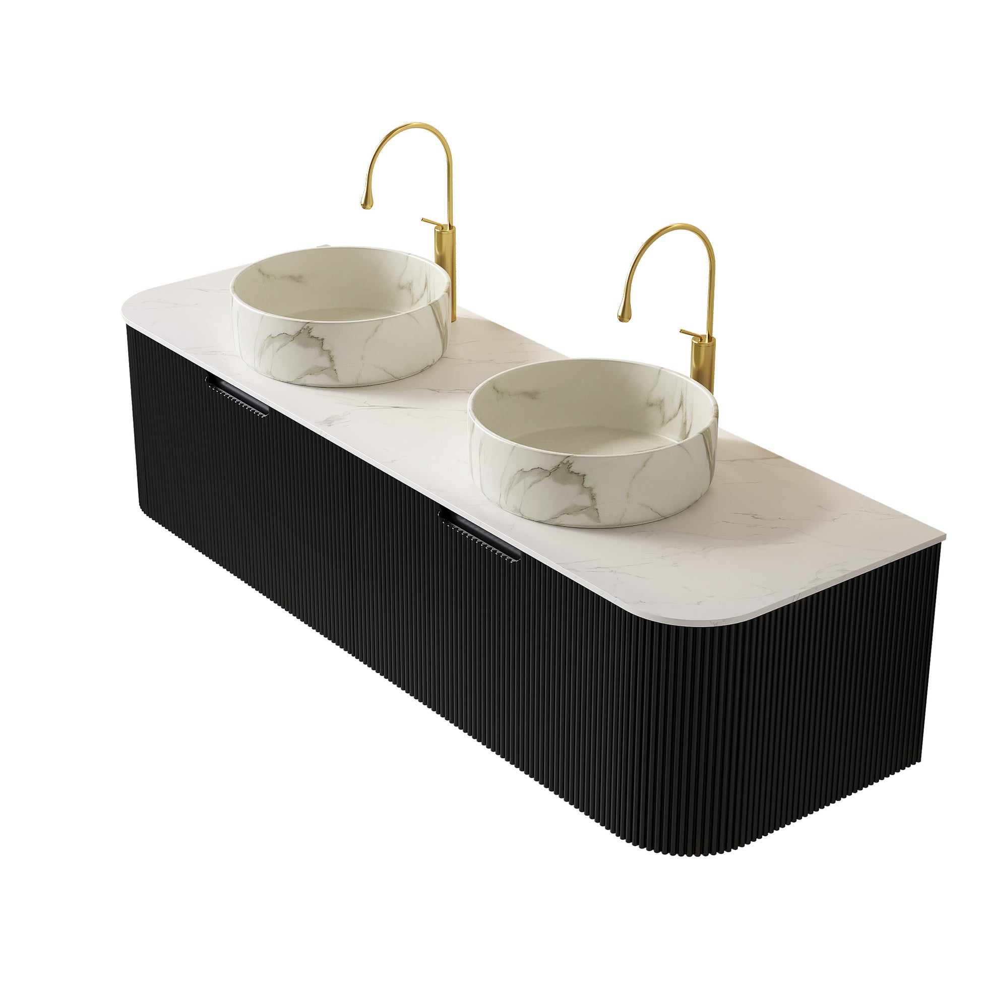 DINA 60" Bathroom Vanity & Sinks - Black, Carrara White, Stone White
