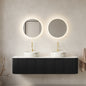 DINA 60" Bathroom Vanity&Sinks, Floating Curved Edges Striped Storage Cabinet with 2 Drawers, 2 Matte Stone White Round Ceramic Basins&Carrara White Sintered Stone Top, Pre-assembled, Black Color