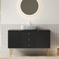 GEMA 48" Bathroom Vanity with Sink, Freestanding Plywood Storage Cabinet with Gold Legs, 3 Drawers and 2 Doors, White Marble Pattern Ceramic Vessel Basin & Sintered Stone Top, Pre-assembled, Black