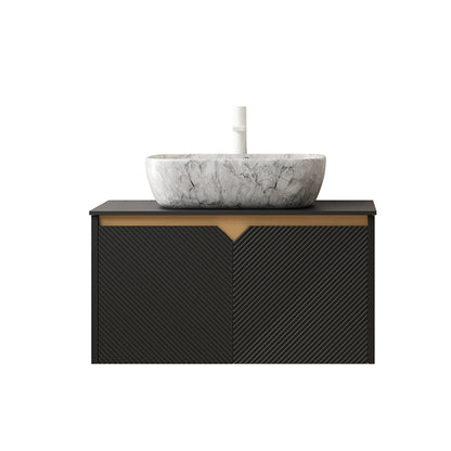 Black Ceramic Vanity with Stone Top - Bathroom Storage