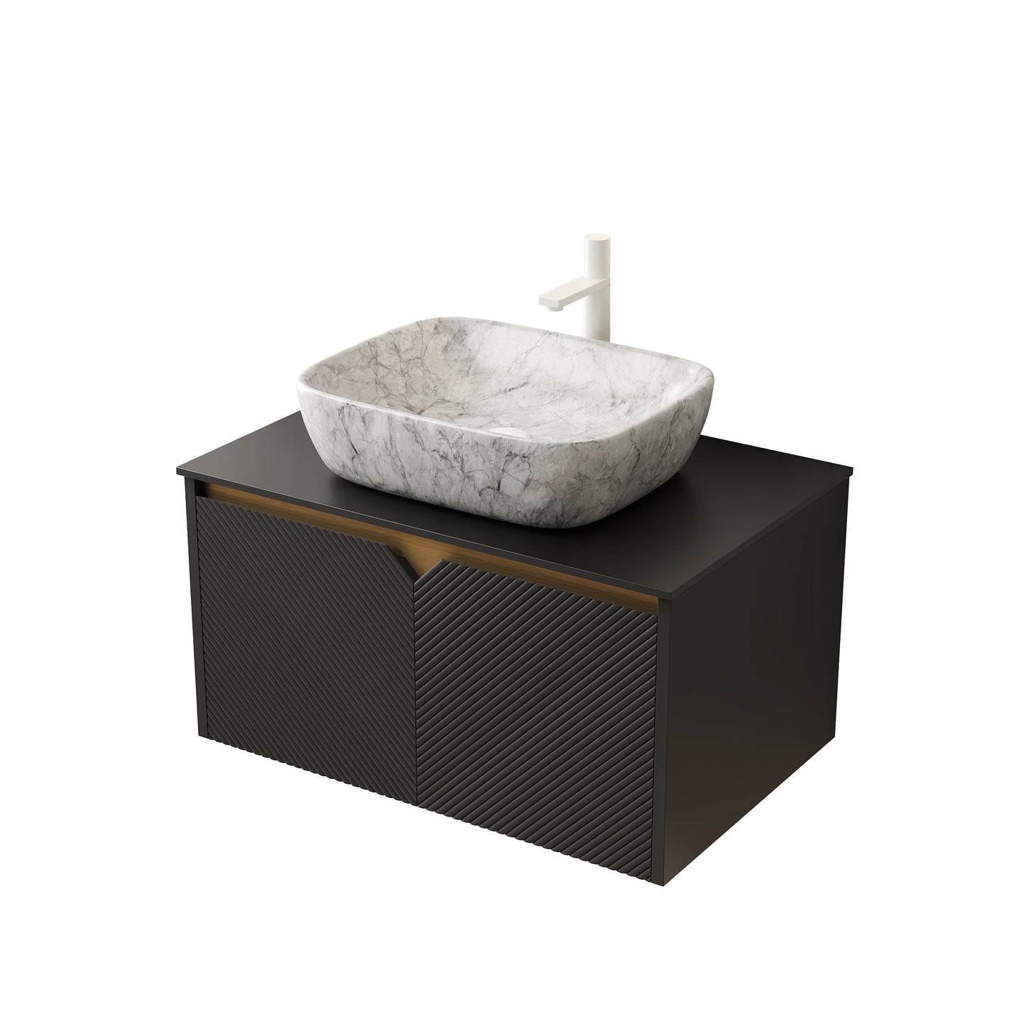 Black Ceramic Vanity with Stone Top - Bathroom Storage