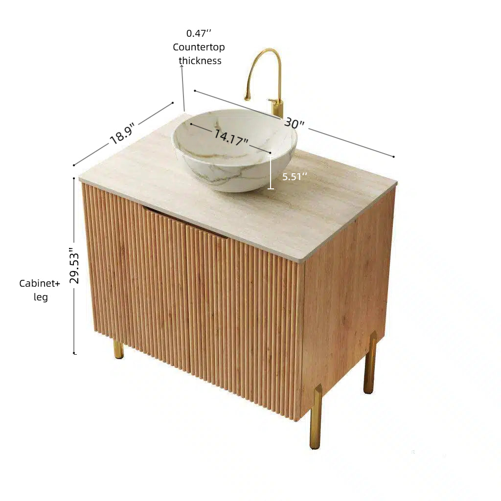 30" Natural Wood Bathroom Vanity with Sink Storage