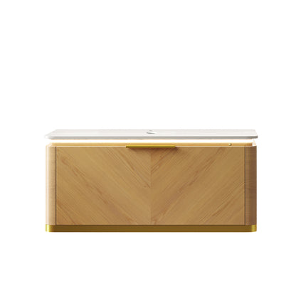 DIPA 36" Wall-Mounted Carrara White Sintered Stone Countertop and Corolla Oak Woodgrain Plywood Cabinet, NO Basin, NO Faucet and Sink Cover
