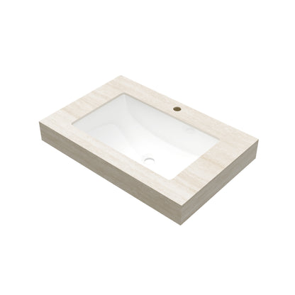 30" Roma Travertine-Pattern Sintered Stone Countertop and Undermount Ceramic Basin, NO Cabinet, NO Faucet and Drain, Suitable for Vanity TILLEY, YOLAN, FRIGGA, etc.
