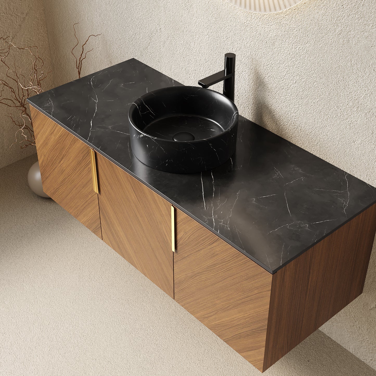 48 Inch Bathroom Vanity with Sink - Black Sintered Stone Countertop