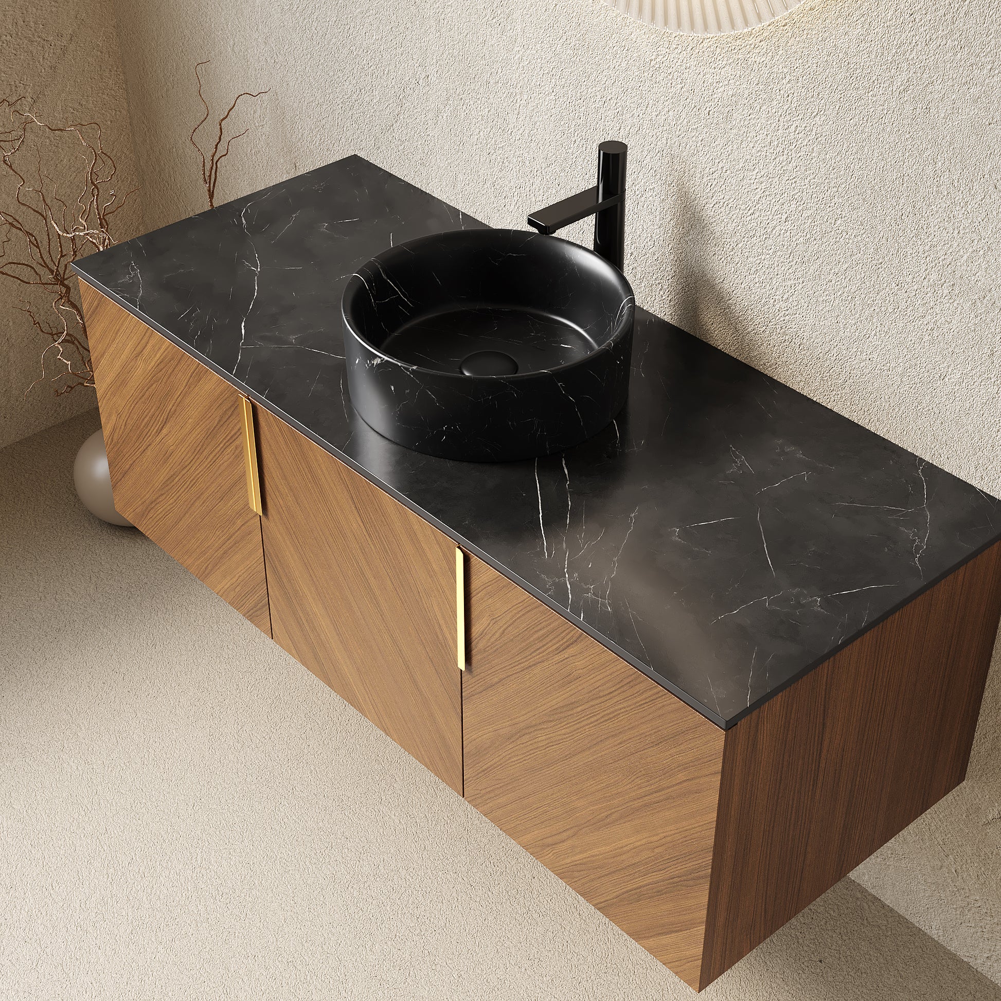 48 Inch Bathroom Vanity with Sink - Black Sintered Stone Countertop