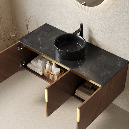 48 Inch Bathroom Vanity with Sink - Black Sintered Stone Countertop