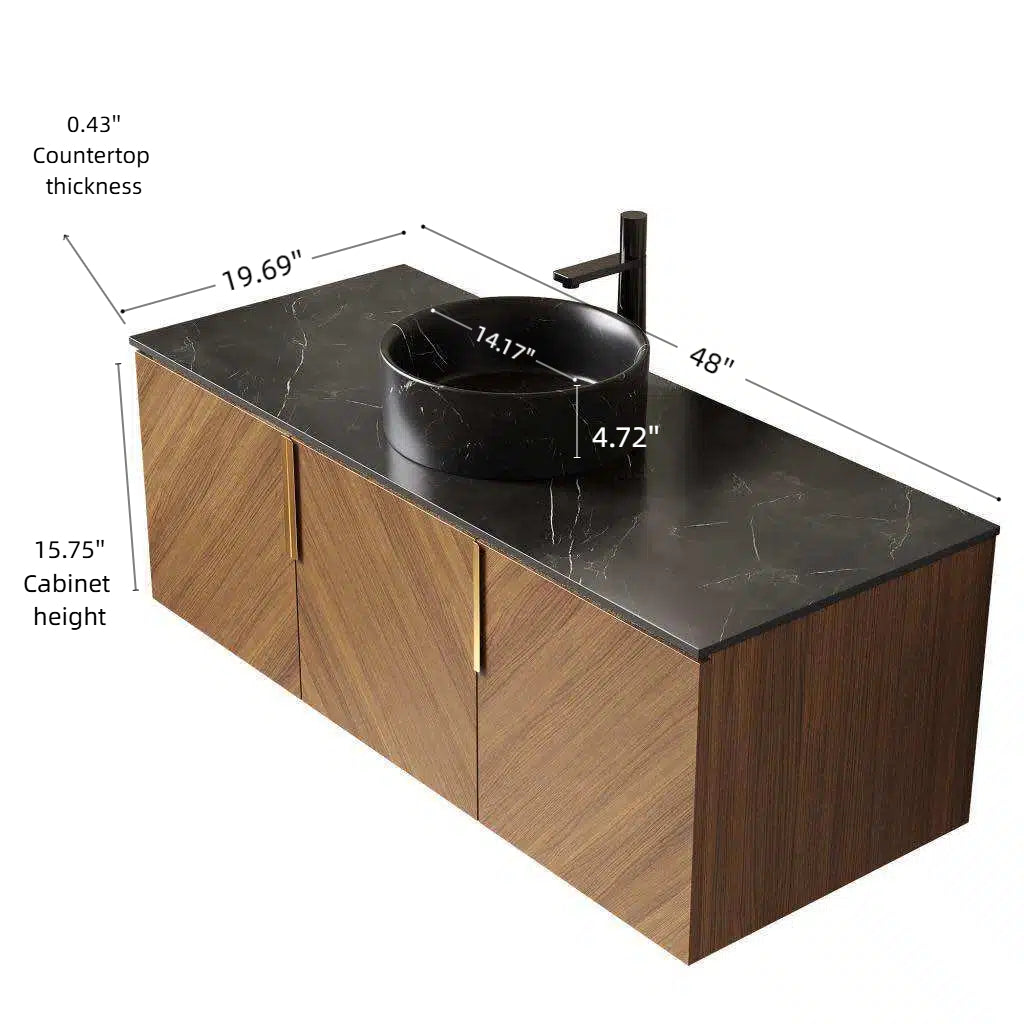 48 Inch Bathroom Vanity with Sink - Black Sintered Stone Countertop