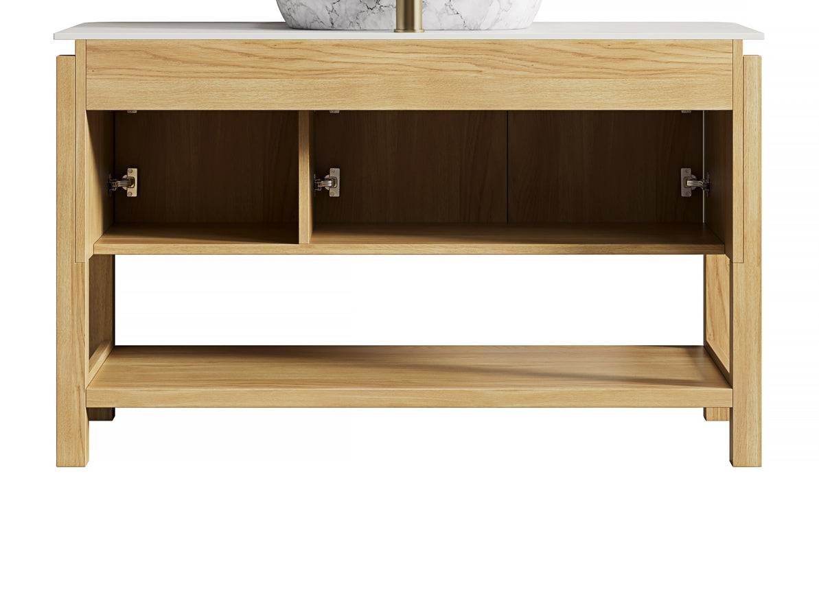 48 Inch Brown Oak Bathroom Vanity with White Stone Top