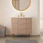 AMARA 36'' Bathroom Vanity&Sink, Freestanding Curved Edges Ultra-Slim Grille Plywood Storage Cabinet, 3 Drawers, Carrara White Sintered Stone Integrated Basin, Pre-assembled, Light Oak Woodgrain Color