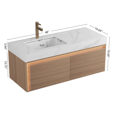 NYAH 48" Bathroom Vanity & Sink - Carrara White Sintered Stone