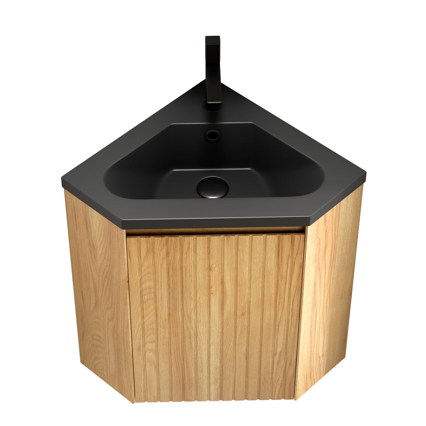 Black & Natural Wood Bathroom Vanity - Corner Storage Sink