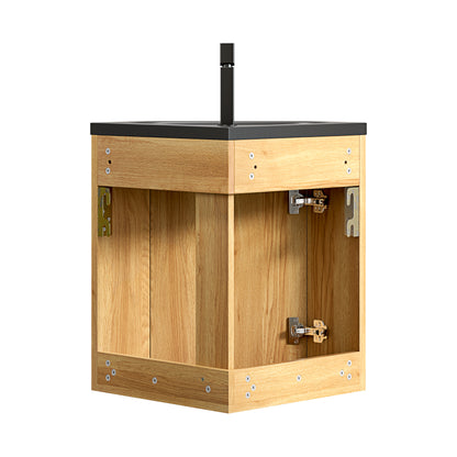 Black & Natural Wood Bathroom Vanity - Corner Storage Sink