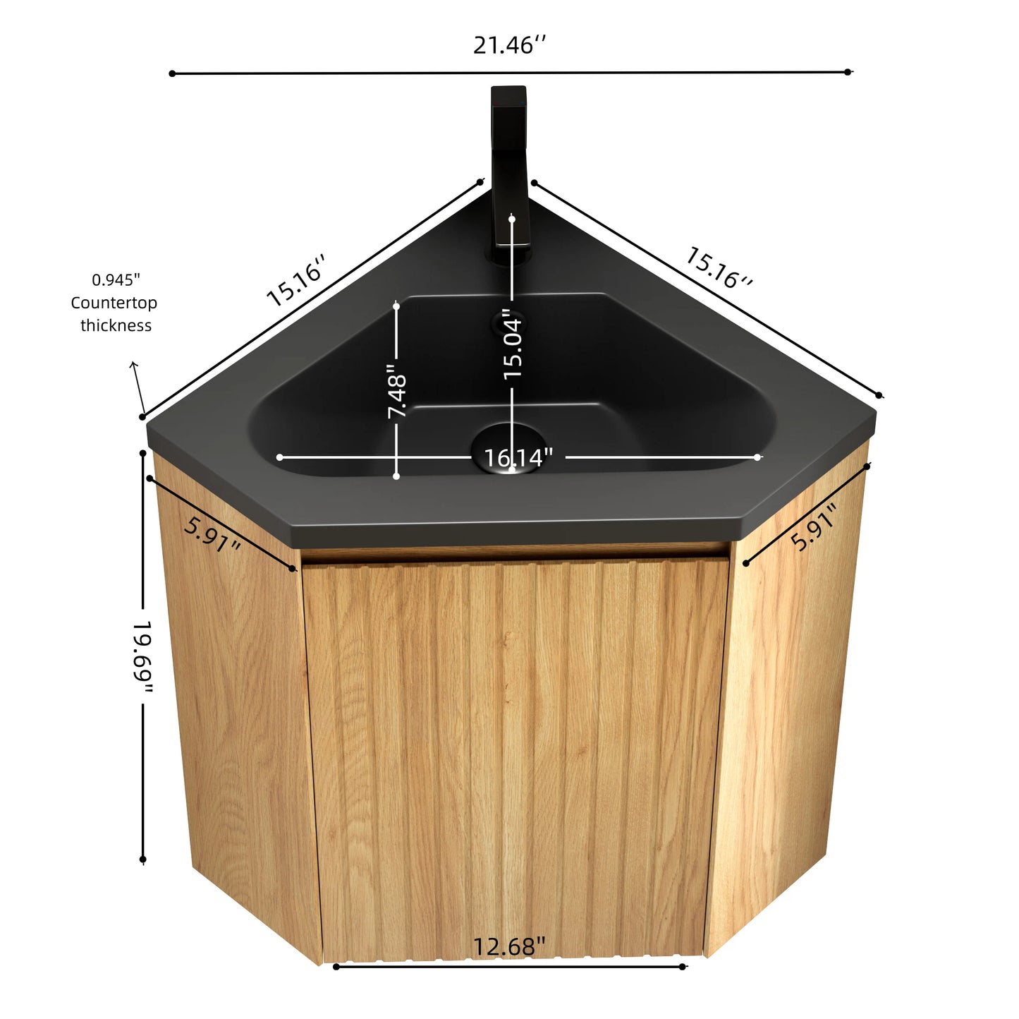 Black & Natural Wood Bathroom Vanity - Corner Storage Sink
