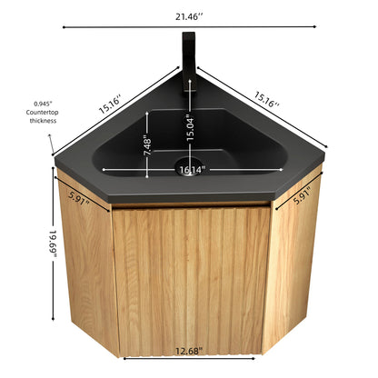 Black & Natural Wood Bathroom Vanity - Corner Storage Sink