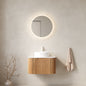 DINA 24" Bathroom Vanity&Sink, Floating Curved Edges Striped Bathroom Storage Cabinet with Drawer, White Round Ceramic Basin&Carrara White Artificial Marble Top, Pre-assembled, Natural Woodgrain Color