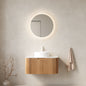 DINA 30" Bathroom Vanity&Sink, Floating Curved Edges Striped Bathroom Storage Cabinet with Drawer, White Round Ceramic Basin&Carrara White Artificial Marble Top, Pre-assembled, Natural Woodgrain Color