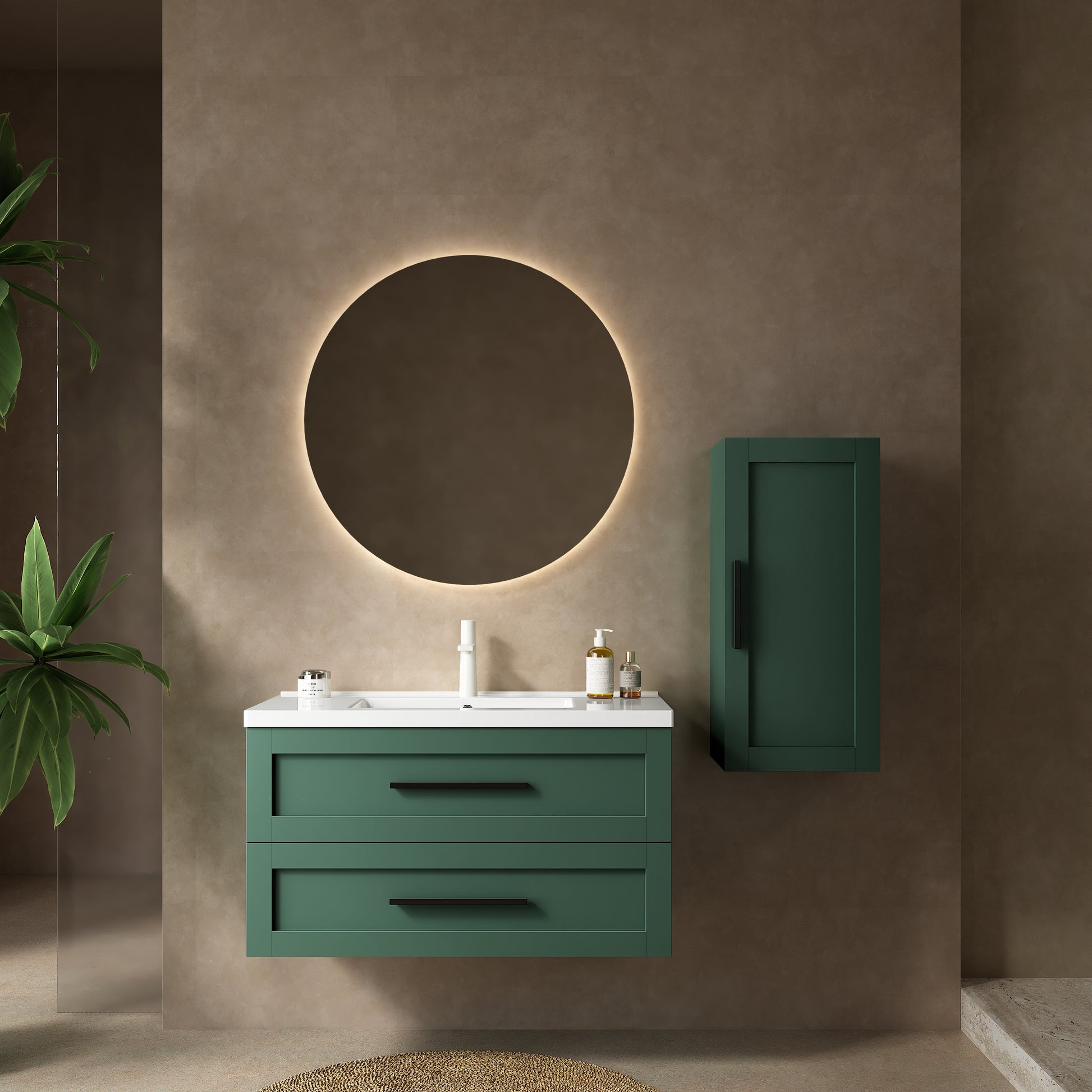 JODI 36" Bathroom Vanity with Sink, Modern Wall-Mounted Floating Bathroom Storage Cabinet with 2 Drawers (NO side cabinet), White Ceramic Basin without Faucet, Green Color