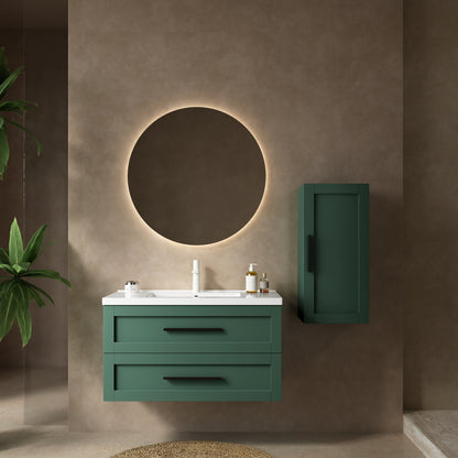 JODI 36" Bathroom Vanity with Sink, Modern Wall-Mounted Floating Bathroom Storage Cabinet with 2 Drawers (NO side cabinet), White Ceramic Basin without Faucet, Green Color