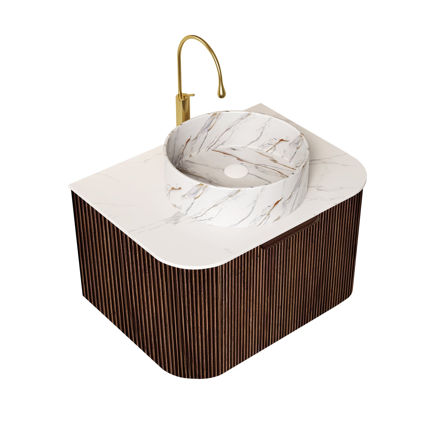 24 Inch Walnut Bathroom Vanity with Ceramic Basin for Modern Renovation