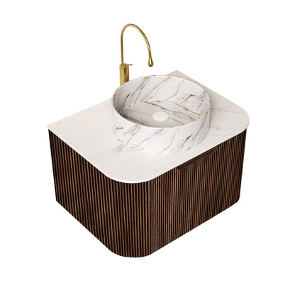 24 Inch Walnut Bathroom Vanity with Ceramic Basin for Modern Renovation