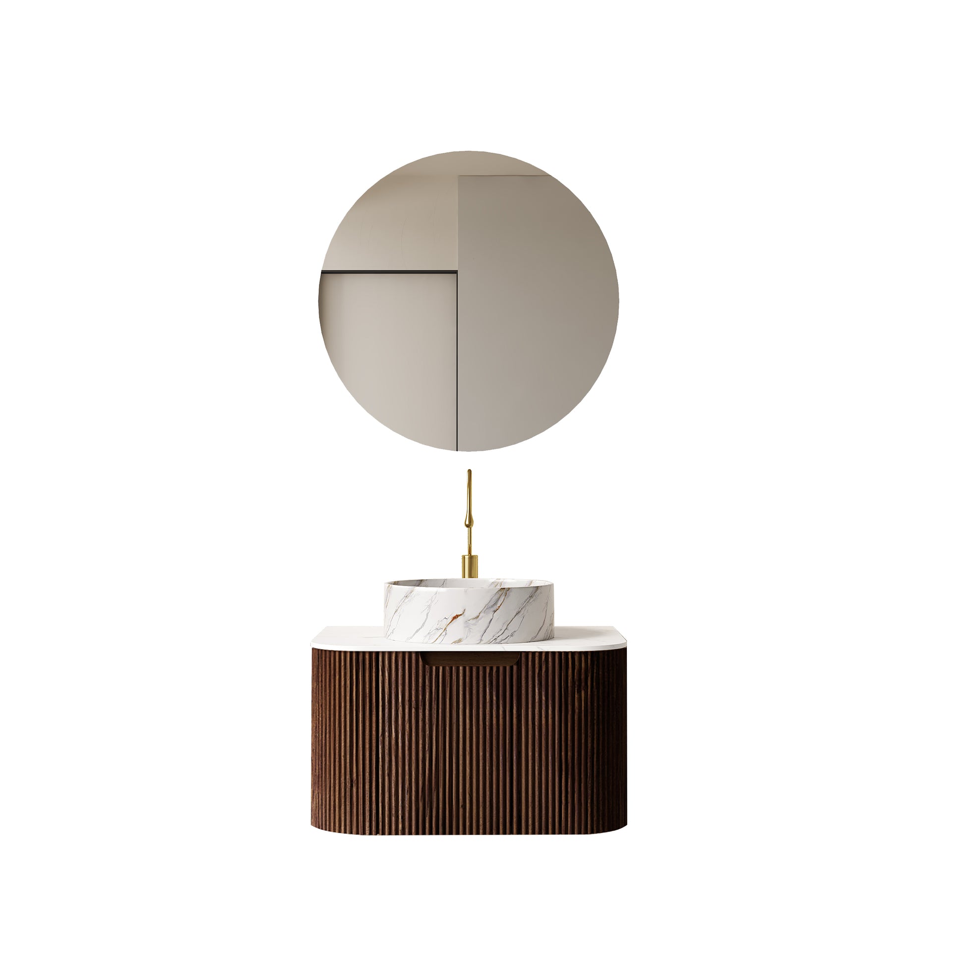 24 Inch Walnut Bathroom Vanity with Ceramic Basin for Modern Renovation