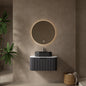 DINA 30" Bathroom Vanity with Sink, Modern Wall-Mounted Floating Curved Edges Striped Bathroom Storage Cabinet with a Drawer, Black Ceramic Vessel Basin without Faucet, Pre-assembled, Black Color