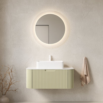 DINA 36" Bathroom Vanity with Sink, Wall-Mounted Floating Curved Edges Striped Bathroom Storage Cabinet with Drawer, White Rectangular Ceramic Basin, No Faucet, Pre-assembled, Light Green Color