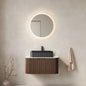 DINA 30" Bathroom Vanity with Sink, Wall-Mounted Floating Curved Edges Striped Bathroom Storage Cabinet with a Drawer, Black Rectangular Ceramic Basin, No Faucet, Pre-assembled, Walnut Color