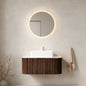 DINA 36" Bathroom Vanity with Sink, Wall-Mounted Floating Curved Edges Striped Bathroom Storage Cabinet with Drawer, White Rectangular Ceramic Basin, No Faucet, Pre-assembled, Dark Walnut Color