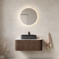 DINA 36" Bathroom Vanity with Sink, Wall-Mounted Floating Curved Edges Striped Bathroom Storage Cabinet with Drawer, Black Rectangular Ceramic Basin, No Faucet, Pre-assembled, Dark Walnut Color
