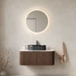 DINA 36" Bathroom Vanity with Sink, Modern Wall-Mounted Curved Edges Striped Bathroom Storage Cabinet with a Drawer, Black Ceramic Vessel Basin, NO Faucet, Pre-assembled, Dark Walnut Woodgrain Color